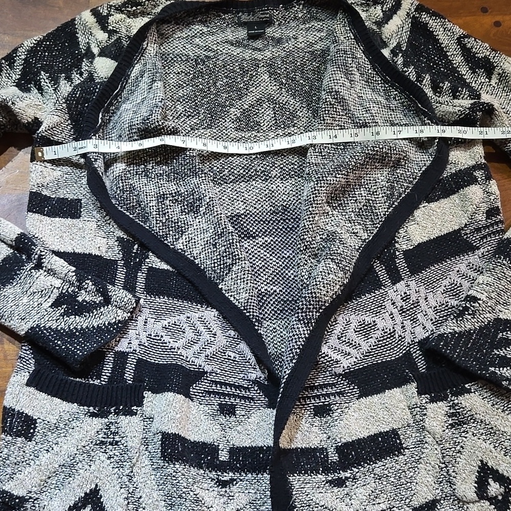 Lucky Brand Black & Cream Southwestern Open Cardigan Sweater Size Large - Picture 5 of 9